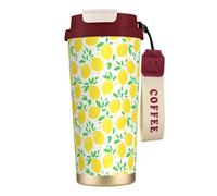 LfearTesa Tazza da viaggio ecologica in acciaio inossidabile 316, da ufficio, da parete, da viaggio, per auto, con cordino, motivo a foglia verde e limone giallo,Rosso