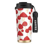 LfearTesa Tazza da viaggio ecologica in acciaio inossidabile 316, da ufficio, da parete, da viaggio, per auto, con cordino, motivo con funghi rossi agarico di mosca,Nero