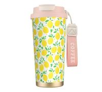 LfearTesa Tazza da viaggio ecologica in acciaio inossidabile 316, da ufficio, da parete, da viaggio, per auto, con cordino, motivo a foglia verde e limone giallo,Rosa