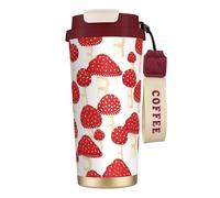 LfearTesa Tazza da viaggio ecologica in acciaio inossidabile 316, da ufficio, da parete, da viaggio, per auto, con cordino, motivo con funghi rossi agarico di mosca,Rosso