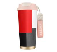 LfearTesa Tazza da viaggio ecologica in acciaio inossidabile 316, da ufficio, da parete, da viaggio, per auto, con cordino, blocco geometrico rosso grigio nero e bianco,Rosa
