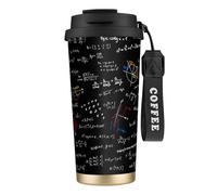 LfearTesa Tazza da viaggio ecologica in acciaio inossidabile 316, tazza da viaggio da parete, tazza da caffè con cordino, equazioni matematiche, formule matematiche,Nero