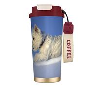LfearTesa Tazza da viaggio ecologica in acciaio inossidabile 316, tazza da viaggio da parete, tazza da caffè con cordino, cani Westie Winter West Highland White Terrier,Rosso