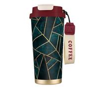 LfearTesa Tazza da viaggio ecologica in acciaio inossidabile 316, tazza da viaggio da parete, tazza da caffè con cordino, natura astratta, verde smeraldo,Rosso