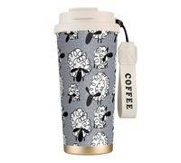 LfearTesa Tazza da viaggio ecologica in acciaio inossidabile 316, tazza da viaggio per auto, tazza da caffè con cordino, divertente pecora,Bianco