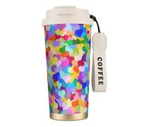 LfearTesa Tazza da viaggio ecologica in acciaio inossidabile 316, tazza da viaggio per auto, tazza da caffè con cordino, coriandoli a forma di cuore arcobaleno,Bianco