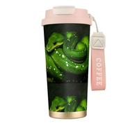 LfearTesa Tazza da viaggio ecologica in acciaio inossidabile 316, tazza da viaggio per ufficio, tazza da caffè con cordino, serpente verde rettile,Rosa