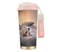 LfearTesa Tazza da viaggio ecologica in acciaio inossidabile 316, tazza da viaggio per ufficio, tazza da caffè con cordino, simpatico cagnolino Jack Russell Terrier,Rosa