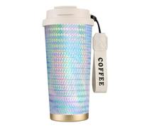 LfearTesa Tazza da viaggio ecologica in acciaio inossidabile 316, tazza da viaggio per ufficio, tazza da caffè con cordino, ologramma arcobaleno colorato,Bianco