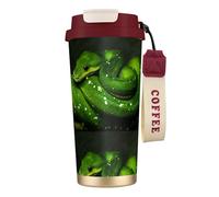 LfearTesa Tazza da viaggio ecologica in acciaio inossidabile 316, tazza da viaggio per ufficio, tazza da caffè con cordino, serpente verde rettile,Rosso