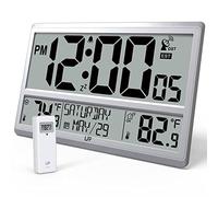 LFF Atomic Clock - Orologio da parete atomico con numeri da 11,4 cm, temperatura interna ed esterna, non necessita di impostazione, funzionamento a batteria, data, ora, sensore esterno wireless