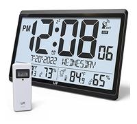 LFF Orologio atomico/non necessita di impostazione, funzionamento a batteria, orologio da parete atomico con temperatura e umidità interna/esterna, sensore esterno wireless, orologio da parete