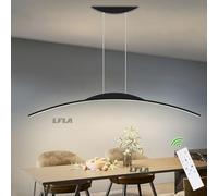 LFLA L80cm Lampada a sospensione a LED 32W Nero dimmerabile da tavolo da pranzo di design ad arco moderno con lampadario regolabile in altezza con telecomando per cucina ufficio sala da pranzo