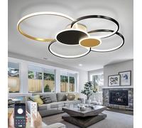 LFLA Plafoniera a LED moderna Lampada da soffitto creativa dimmerabile a 6 anelli con telecomando Contro Flush Mount Ampia illuminazione interna per camera da letto Soggiorno (nero oro, 100cm,96W)