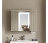 LFONDIGE Armadietto per medicinali per Bagno con Specchio e luci a LED, Specchio per Bagno con Contenitore, armadietto per medicinali Illuminato con Specchio, per Bagno e Cucina, Bianco (Champagne, 7