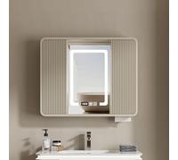 LFONDIGE Armadietto per medicinali per Bagno con Specchio e luci a LED, Specchio per Bagno con Contenitore, armadietto per medicinali Illuminato con Specchio, per Bagno e Cucina, Bianco (Champagne, 8