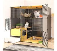 LFONDIGE Box per Animali Domestici - Gabbia per Gatti a 3 Livelli Grande Recinto per Gatti Fai da Te con Lettiera, Box per Gatti al Coperto, Recinzione per Piccoli Animali, Recinto per Gatti Grande L