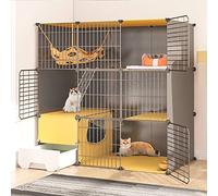 LFONDIGE Box per Animali Domestici - Gabbia per Gatti a 3 Livelli Grande Recinto per Gatti Fai da Te con Lettiera, Box per Gatti al Coperto, Recinzione per Piccoli Animali, Recinto per Gatti Grande L