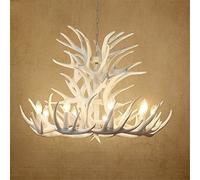 LFONDIGE Lampadario in Resina con Corna di Cervo, lampadario Moderno a LED con Corna di Cervo, lampadari E14, luci Vintage, Illuminazione di novità, Bianco