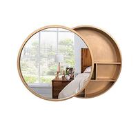 LFONDIGE Mobiletto con Specchio per Bagno con Specchio Specchio da Bagno in Legno Specchio da Trucco Rotondo Tavolo da toeletta per Bagno (Colore: Oro, Dimensioni: 60 cm)