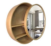 LFONDIGE Mobiletto con Specchio per Bagno con Specchio Specchio da Bagno in Legno Specchio da Trucco Rotondo Tavolo da toeletta per Bagno (Colore: Colore Legno, Dimensioni: 60 cm)