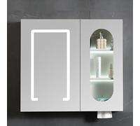 LFONDIGE Mobiletto per medicinali da Bagno con Specchio Luminoso a LED, mobiletto Moderno da Parete per Bagno, mobiletto con Specchio da Bagno con antiappannamento, per Cucina da Bagno (78 * 70 * 13