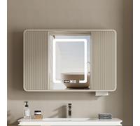 LFONDIGE Mobiletto Porta medicinali per Bagno con Specchio e luci a LED, Specchio da Bagno con Contenitore, mobiletto Porta medicinali Illuminato con Specchio, per Bagno e Cucina, Bianco (Champagne,