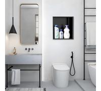 LFONDIGE Nicchia Doccia Integrata, Modanatura monoblocco in Acciaio Inox 304, Facile Installazione per la ristrutturazione del Bagno - Nero Opaco