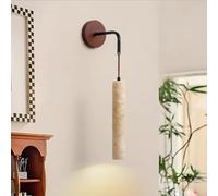 Lfoute Applique Wabi-Sabi Lampada A Parete in Travertino Giallo Stile Nordico Luce al Letto Creativa Vintage Legno Illuminazione Sala da Pranzo Bar caffè Corridoio Camera da Letto Soggiorno(16cm)