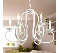 Lfoute Lampadario Antico Lampada A Sospensione Candela Stile Country Francese Lampadario Vintage in Ferro Per Ristorante Cucina Isola Sala Da Pranzo Camera Da Letto Foyer Rustica 6 Teste,Bianca