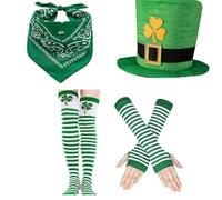 LfrXtra Cappello, 4 pezzi, cappello alto trifoglio, calzini, guanti da braccio, bandana, set per festa di San Patrizio e carnevale, celebrazioni