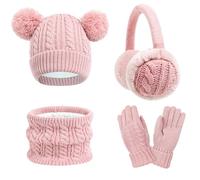 LfrXtra Cappello, set di accessori invernali per bambini, cappello con guanti, sciarpa e paraorecchie, caldo abbigliamento invernale per ragazzi e ragazze dai 3 ai 10 anni, bianco, 19X21cm