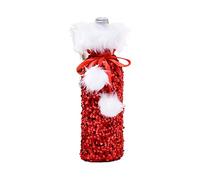 LfrXtra Corsetto in peluche con lustrini per bottiglie di vino, bottiglie di vino, bottiglie di vino, decorazioni natalizie per tavolo da pranzo, Rosso