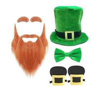LfrXtra Set per costume da folletto con cappello, sopracciglia, baffi, copricostume per feste e festival irlandesi