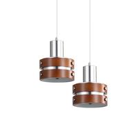 LFsem Lampada a Sospensione Moderno in Cromo con Finitura Legno, Design Vintage Mid-Century Mini E27 Lampadario a Soffitto per Camera da Letto, Salone e Caffetteria (2 Pack)