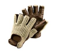 Guanti guida auto mezze dita in pelle e cotone lavorato - Colore MARRONE - TG M