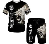 lFTEGUFKXS Lion Tiger and Wolf Animals - Set di magliette e pantaloncini, pantaloncini estivi, da uomo, Lion King, S13, XL