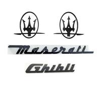 LFWCZS Ricambio Emblema Logo Anteriore Posteriore per Maserati Ghibli 2017-2025,Nero griglia radiatore Bagagliaio Stemma Adesivo Lettere in 3D Metallo Accessori Decorazione Modifica