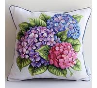 Lfynior Kit per Cuscino Ricamato con Ortensia a Punto Croce - Prestampato 45X45cm, Fai da Te, Decorativo per Casa - Completo per Principianti e Adulti