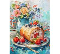 LFYNIORS Kit Punto Croce Per Principianti Torta E Fiori Ad Acquerello 14Ct Prestampati Kit Di Ricamo Schemi Per Principianti Stampati Schemi Ricamare Decorazione 50x70cm