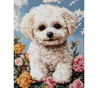 LFYNIORS Kit Punto Croce Prestampato Cartone Animato Cane Bianco Animale 14Ct Prestampati Kit Di Ricamo Schemi Per Principianti Stampati Schemi Ricamare Decorazione 80x100cm