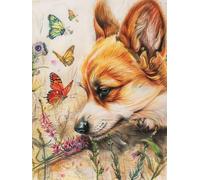 LFYNIORS Kit Punto Croce Prestampato Corgi Animale E Farfalla 14Ct Prestampati Kit Di Ricamo Schemi Per Principianti Stampati Schemi Ricamare Decorazione 80x100cm