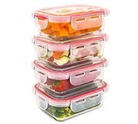 LG Luxury & Grace Set 4 Contenitori in Vetro 360 ml - Ermetici per Alimenti - Adatti a Microonde, Forno, Lavastoviglie e Congelatore - Senza BPA