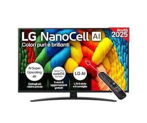 LG NanoCell AI 86 Pollici, Serie NANO81 2025 Smart TV 4K - 86NANO81A6A | Processore α7 Gen8, WebOS, Telecomando Puntatore con AI, Filmmaker Mode, Gaming con VRR 4K@60Hz