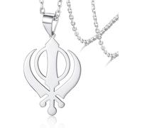 LGBBTI Ciondolo Simbolo Khanda Spada Set Sikh Collana Religiosa in Acciaio Inossidabile per Uomo Donna Gioiello Fede, Sikhismo Argento