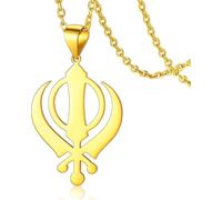 LGBBTI Ciondolo Simbolo Khanda Spada Set Sikh Collana Religiosa in Acciaio Inossidabile per Uomo Donna Gioiello Fede, Khanda Oro