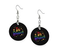 LGBT Be Brave Orecchini in legno da donna rotondi pendenti pendenti orecchini gioielli alla moda 3,0 x 6,1 cm