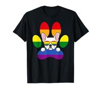 LGBT Bulldog Francese Arcobaleno Cane Zampa Stampa Lesbiche Gay Pride Maglietta