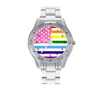 LGBT Gay Pride USA Flag Orologi da uomo in acciaio inox cinturino analogico al quarzo orologi da polso business, Stile:, regular, Bracciale