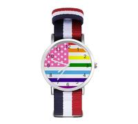 LGBT Gay Pride USA Flag Orologio sportivo per uomo donna cinturino in nylon orologio da polso analogico al quarzo, Stile:, regular